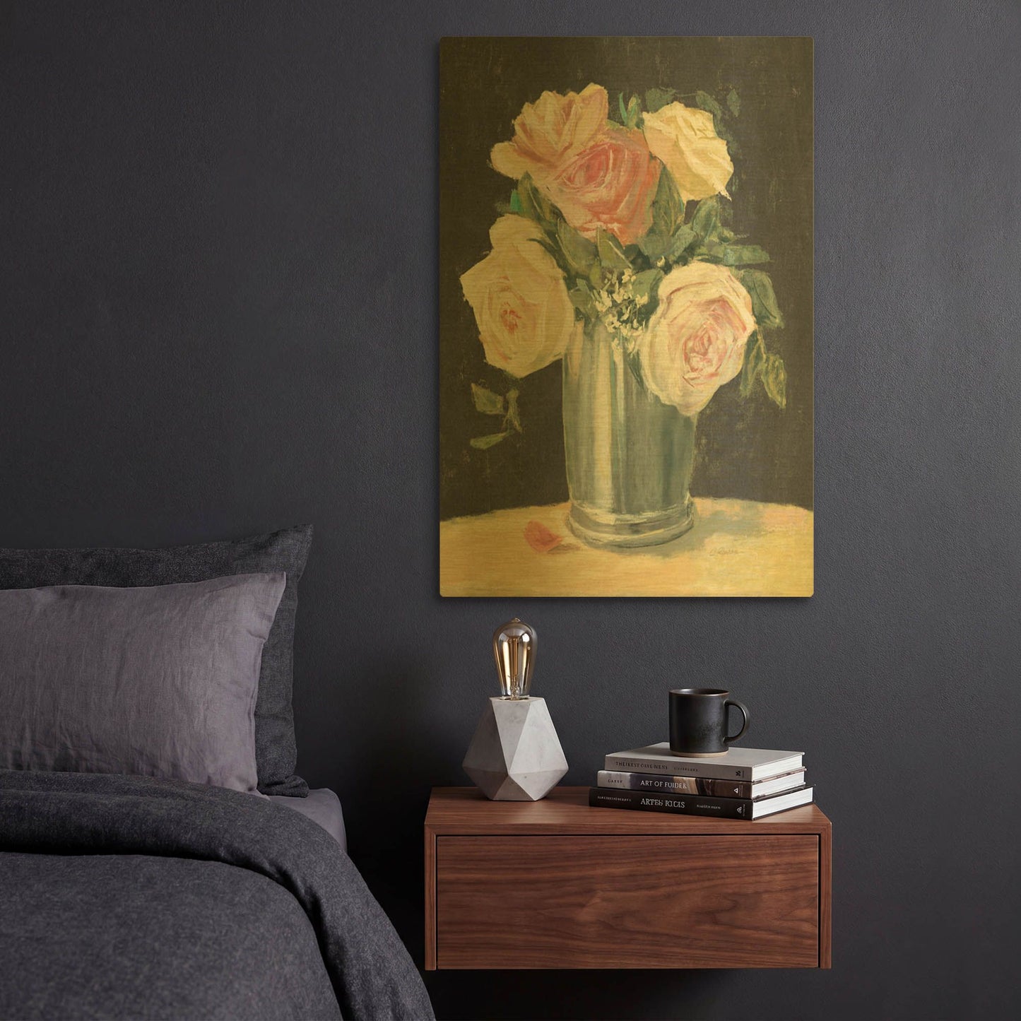 'Silver Vase I On Black' By Carol Rowan Gold Metal Wall Art