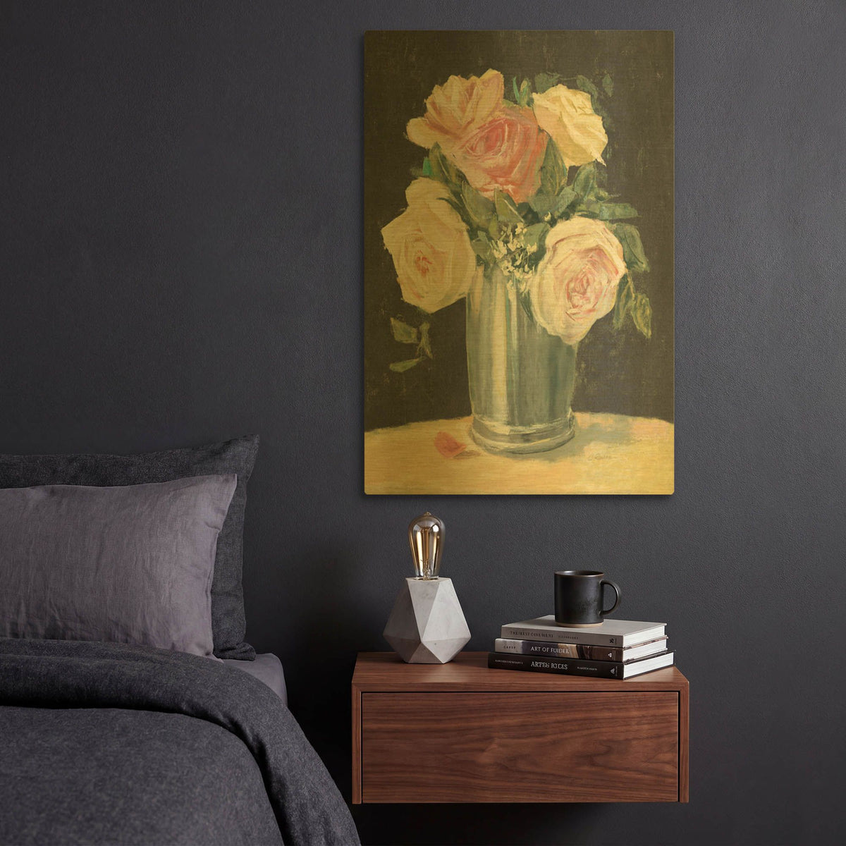'Silver Vase I On Black' By Carol Rowan Gold Metal Wall Art