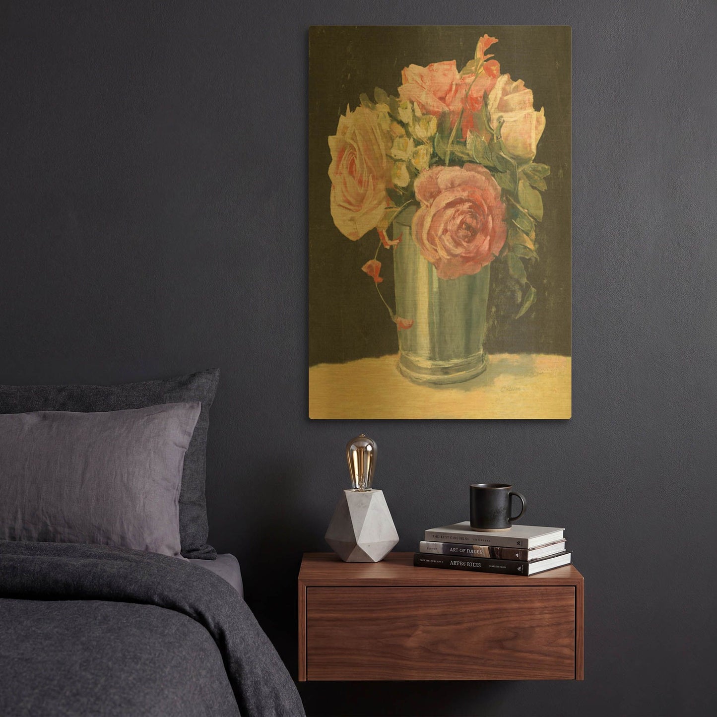 'Silver Vase II On Black' By Carol Rowan Gold Metal Wall Art