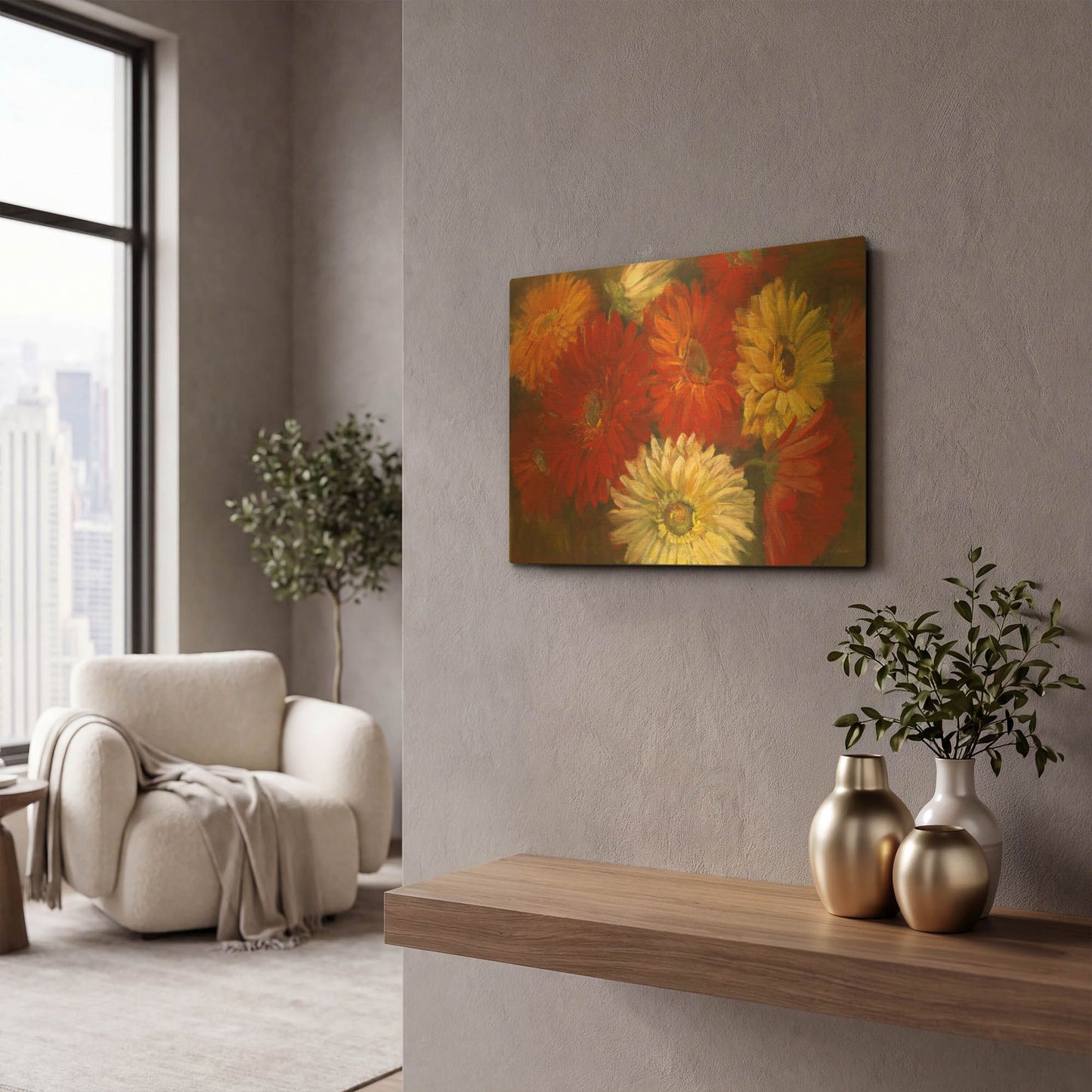 'Gerberas' By Carol Rowan Gold Metal Wall Art