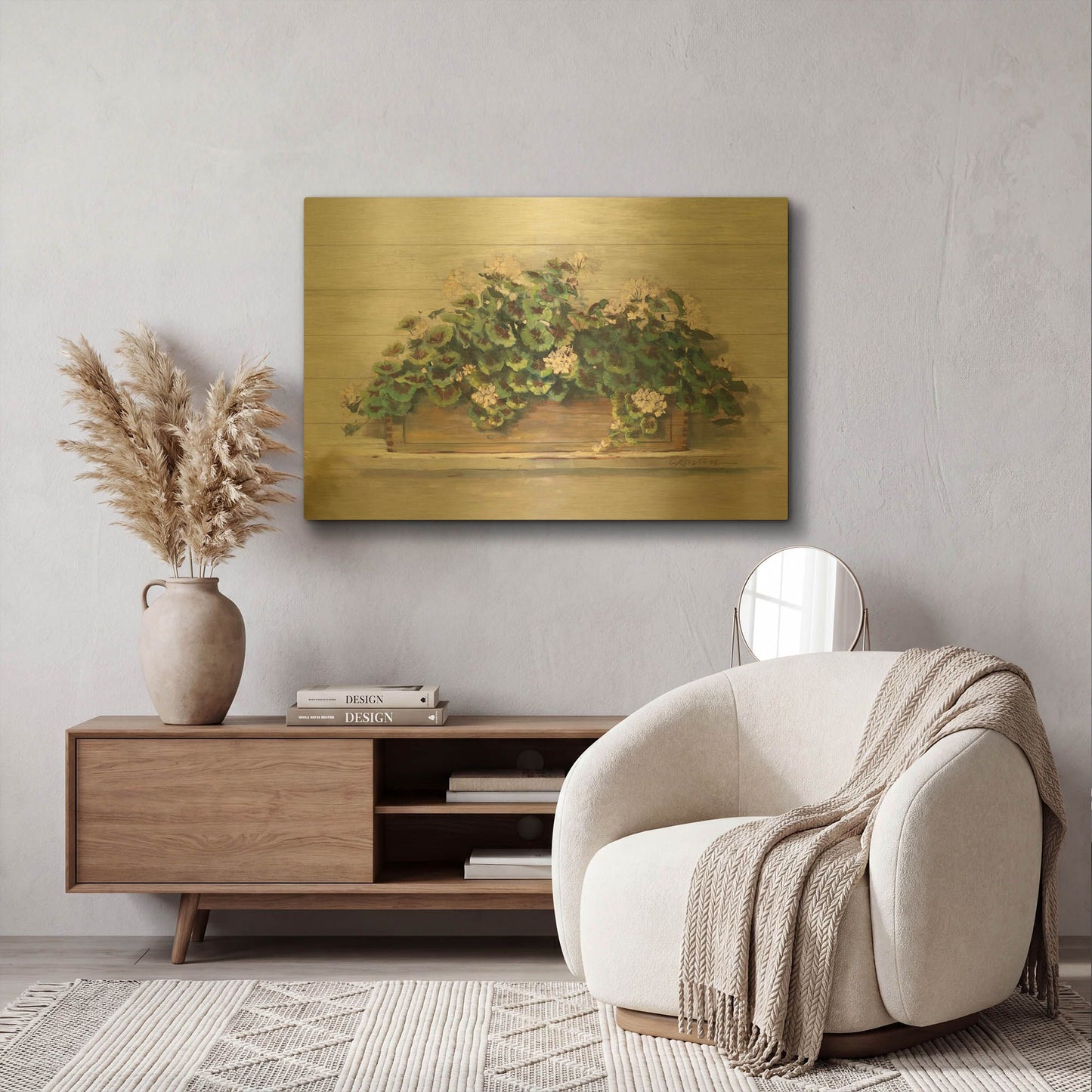 'Market Geraniums Crop' By Carol Rowan Gold Metal Wall Art