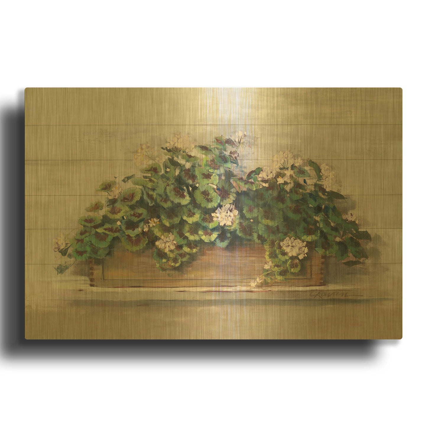 'Market Geraniums Crop' By Carol Rowan Gold Metal Wall Art