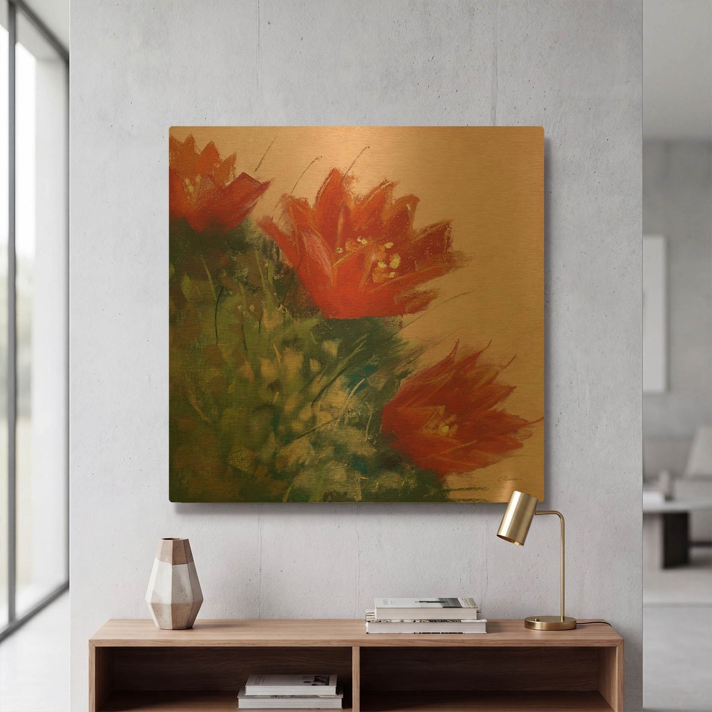 'Blooming Succulent IV' By Carol Rowan Gold Metal Wall Art