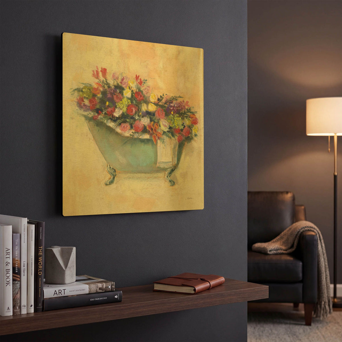 'Bathtub Bouquet I' By Carol Rowan Gold Metal Wall Art