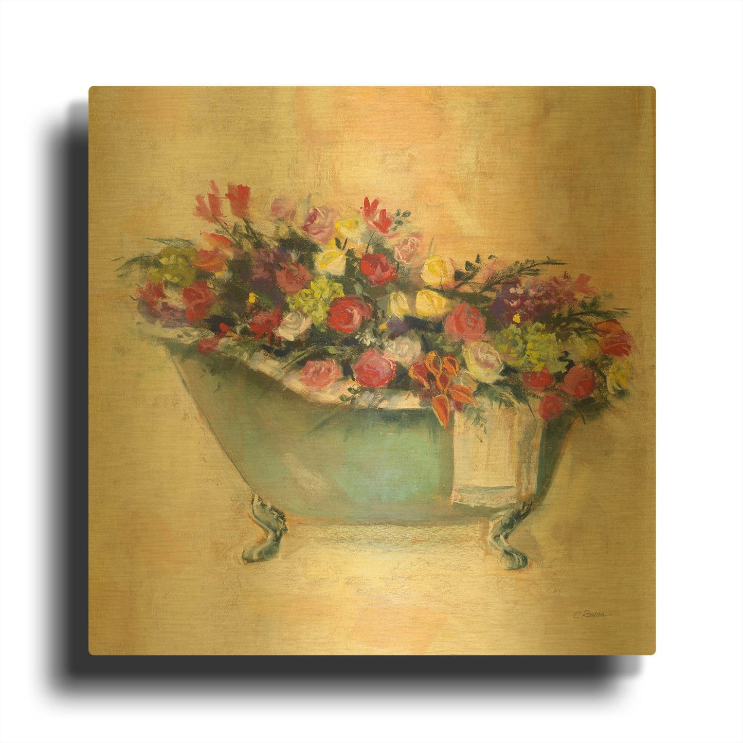 'Bathtub Bouquet I' By Carol Rowan Gold Metal Wall Art