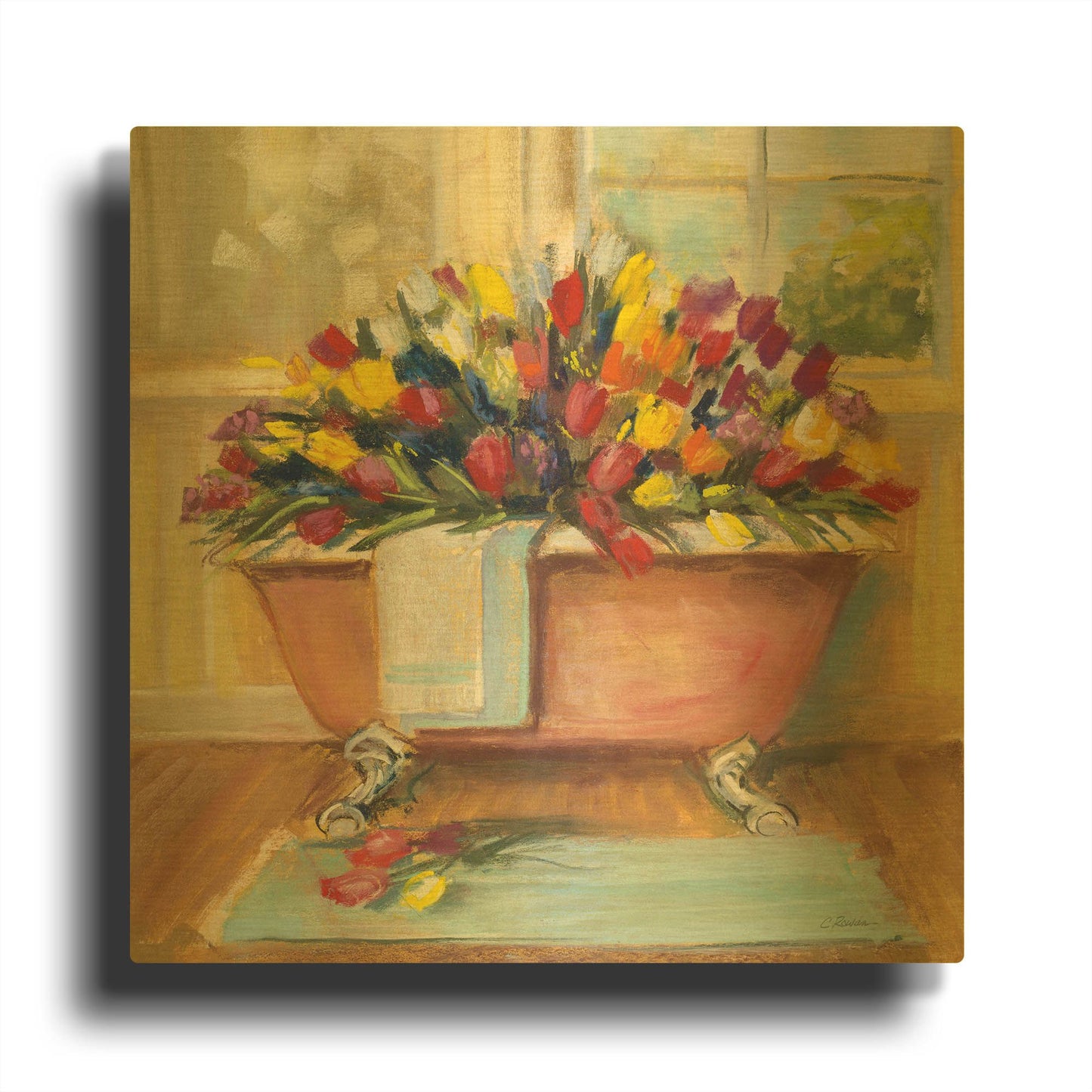 'Bathtub Bouquet II' By Carol Rowan Gold Metal Wall Art