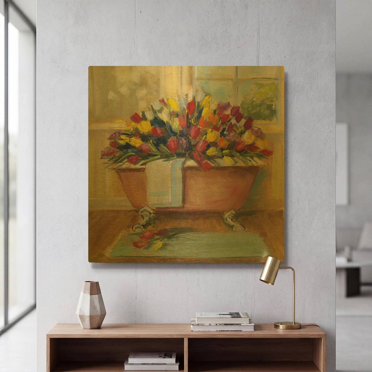 'Bathtub Bouquet II' By Carol Rowan Gold Metal Wall Art
