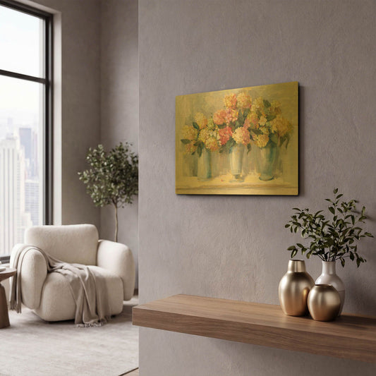'IVory And Blush Hydrangea Bouquets' By Carol Rowan Gold Metal Wall Art