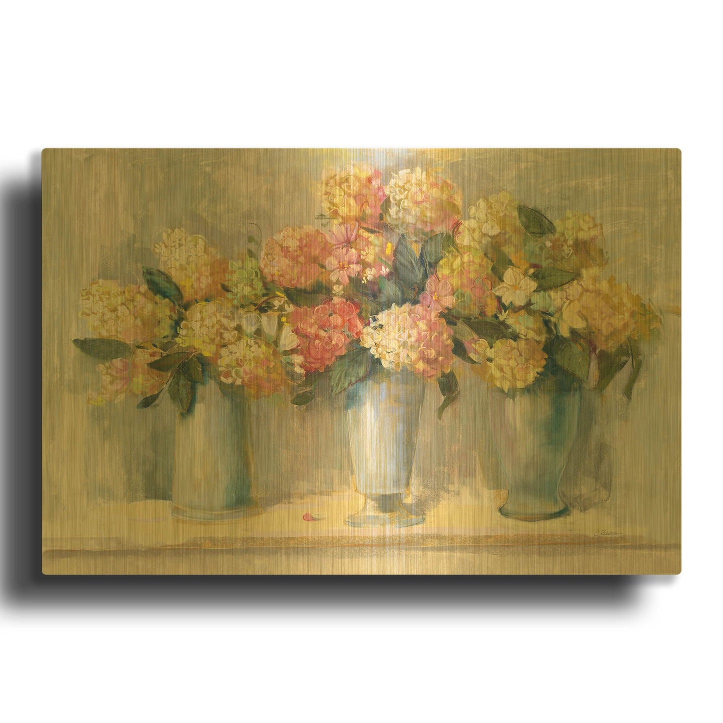 'IVory And Blush Hydrangea Bouquets' By Carol Rowan Gold Metal Wall Art