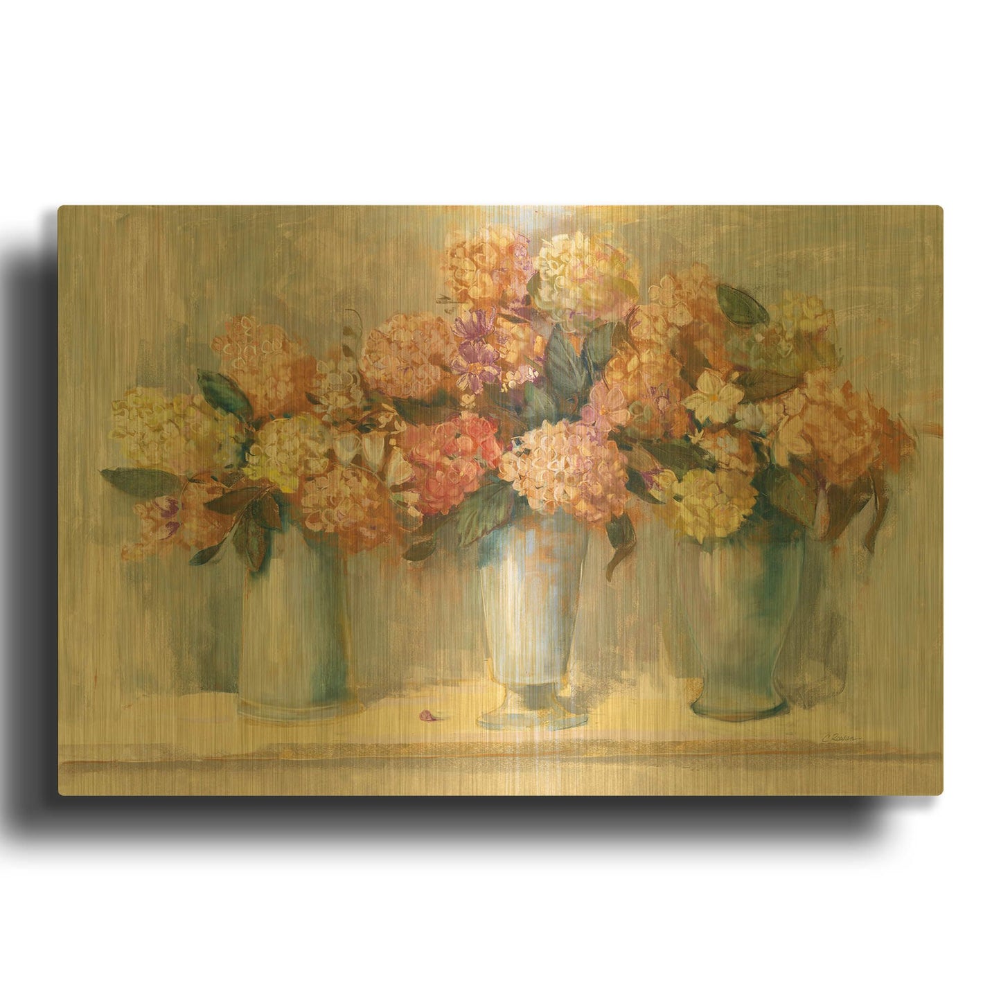 'Fall Hydrangea Bouquets' By Carol Rowan Gold Metal Wall Art