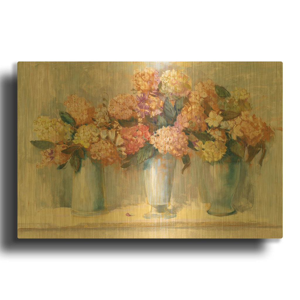 'Fall Hydrangea Bouquets' By Carol Rowan Gold Metal Wall Art