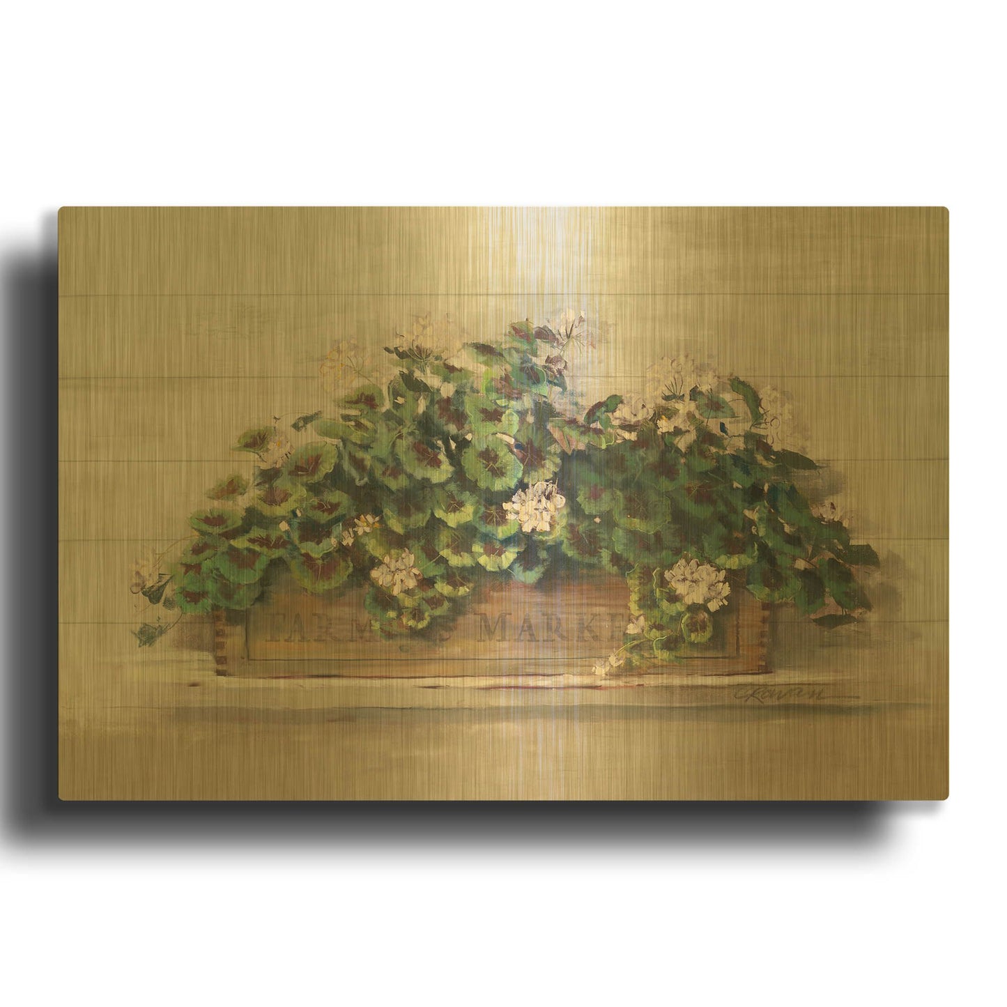 'Market Geraniums Farmers Market Crop' By Carol Rowan Gold Metal Wall Art