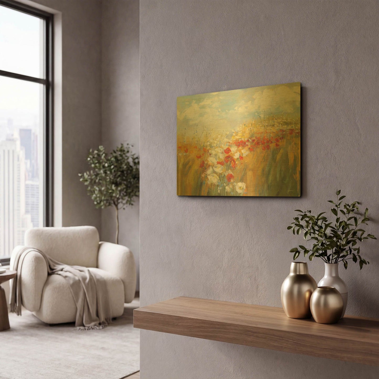 'Poppies And Larkspur' By Carol Rowan Gold Metal Wall Art