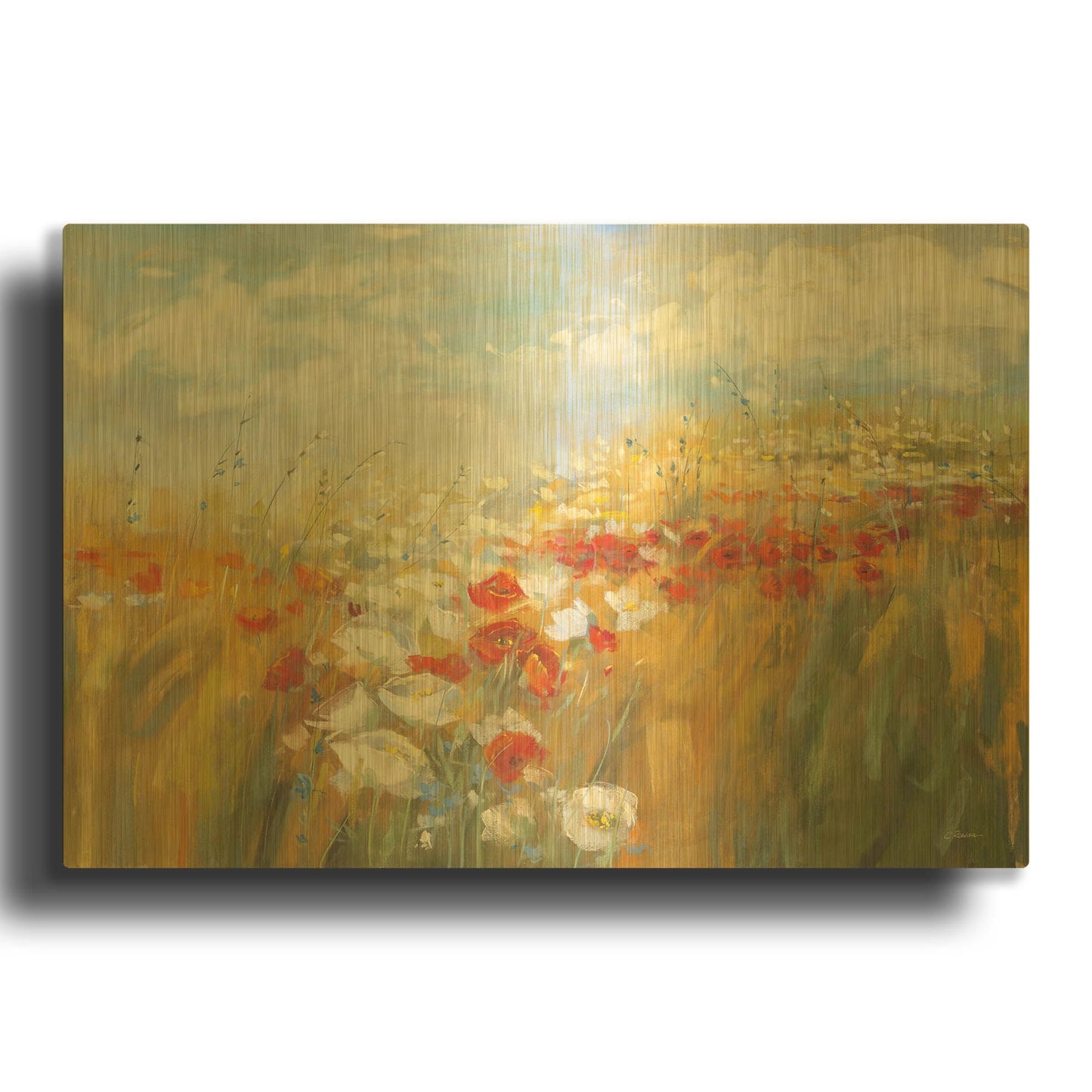 'Poppies And Larkspur' By Carol Rowan Gold Metal Wall Art