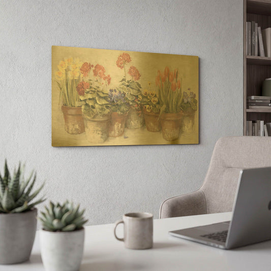 'Spring In The Greenhouse Neutral' By Carol Rowan Gold Metal Wall Art