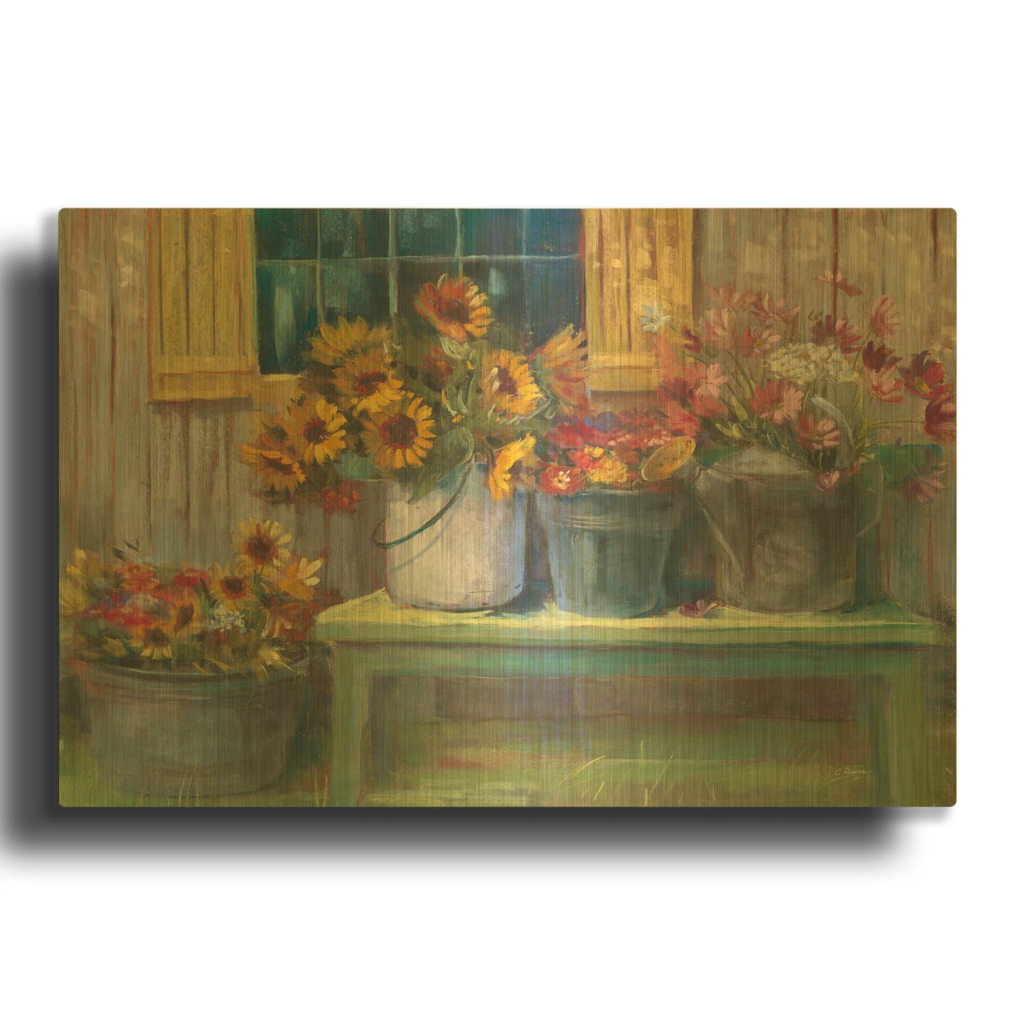 'Green Bench' By Carol Rowan Gold Metal Wall Art