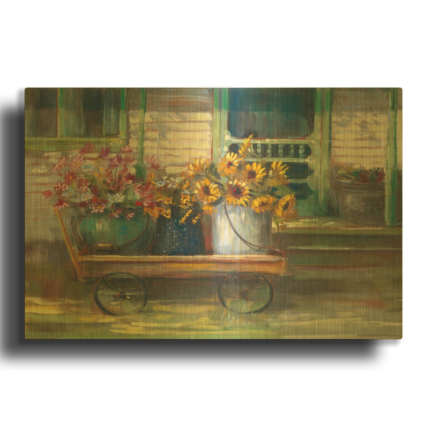 'Garden Wagon' By Carol Rowan Gold Metal Wall Art