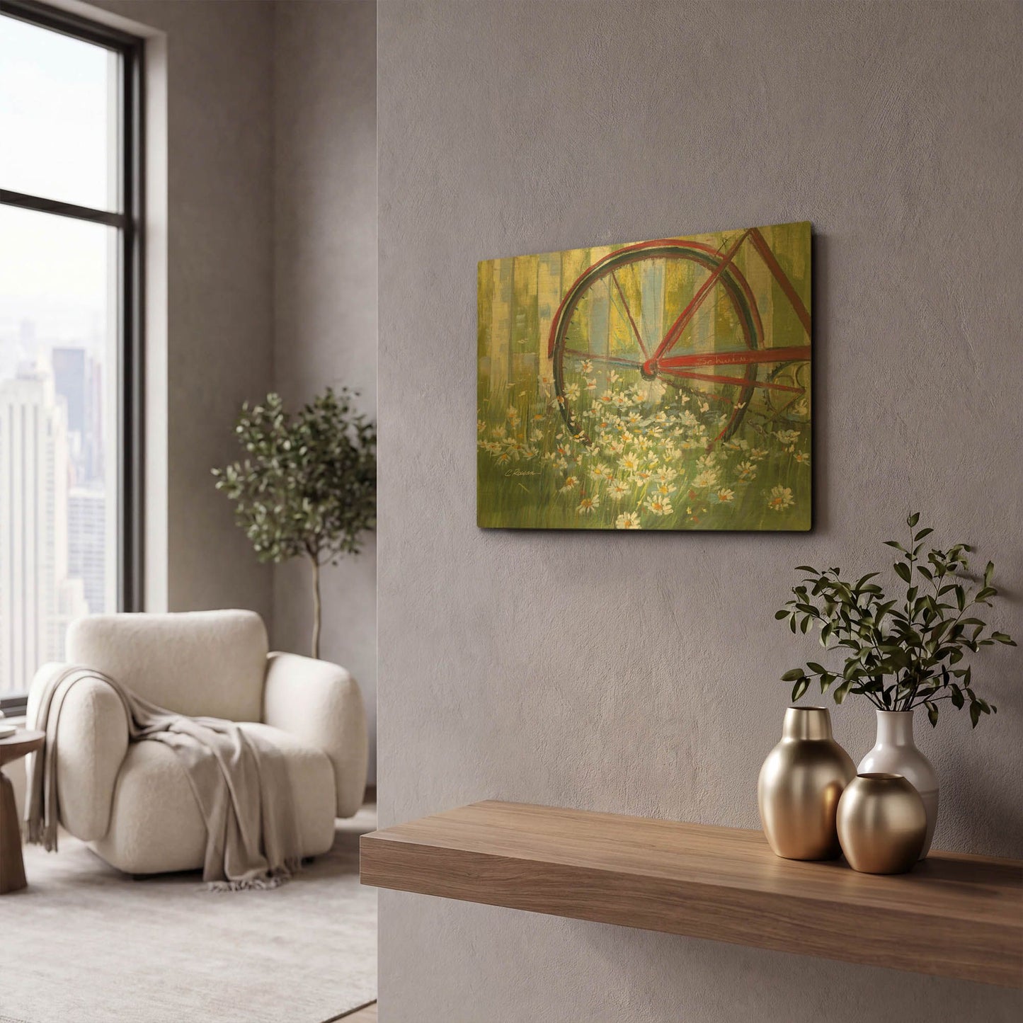 'Bicycle By The Fence Crop' By Carol Rowan Gold Metal Wall Art