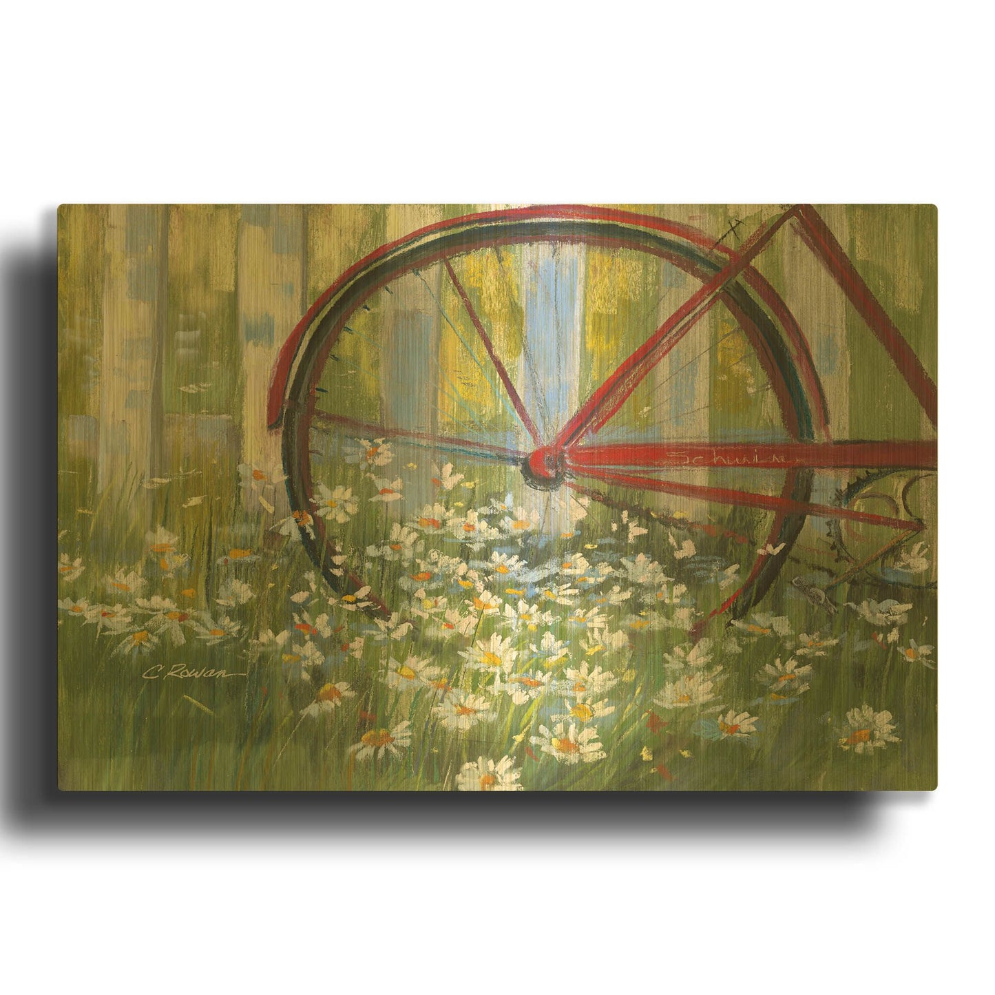 'Bicycle By The Fence Crop' By Carol Rowan Gold Metal Wall Art