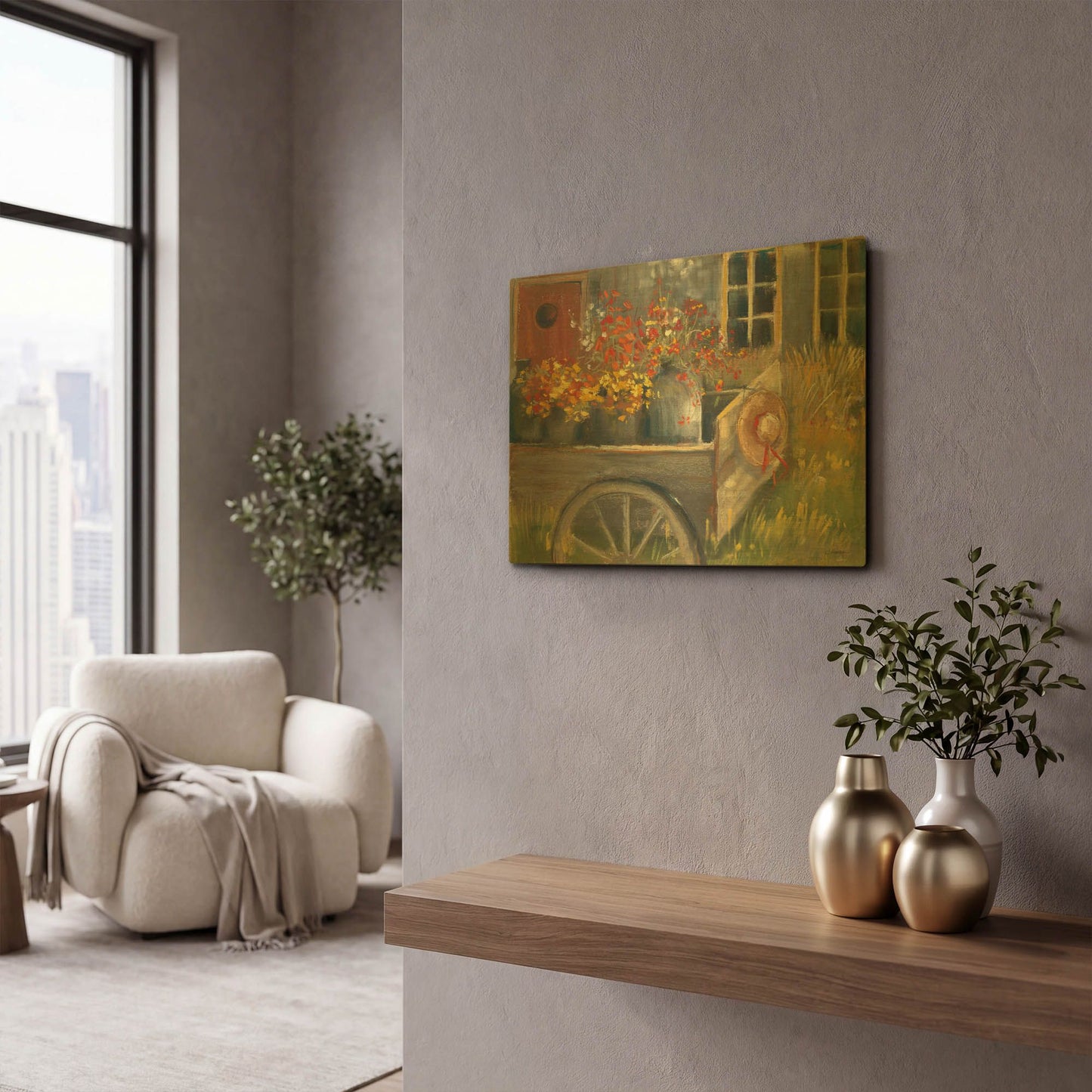 'Garden Wagon 2' By Carol Rowan Gold Metal Wall Art