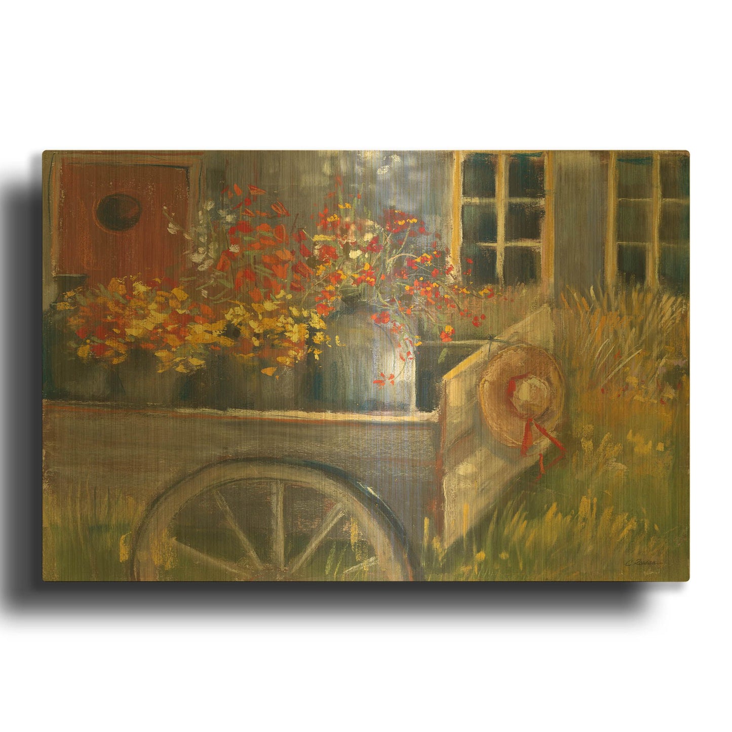 'Garden Wagon 2' By Carol Rowan Gold Metal Wall Art