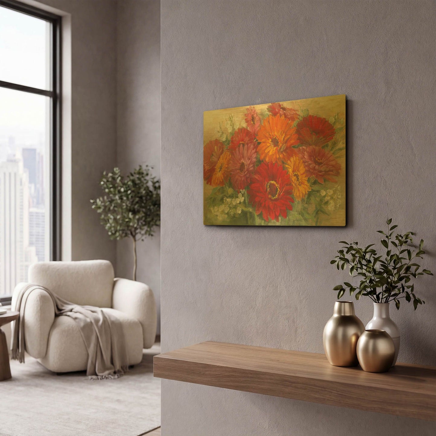 'Summer Gerbera Bouquet' By Carol Rowan Gold Metal Wall Art