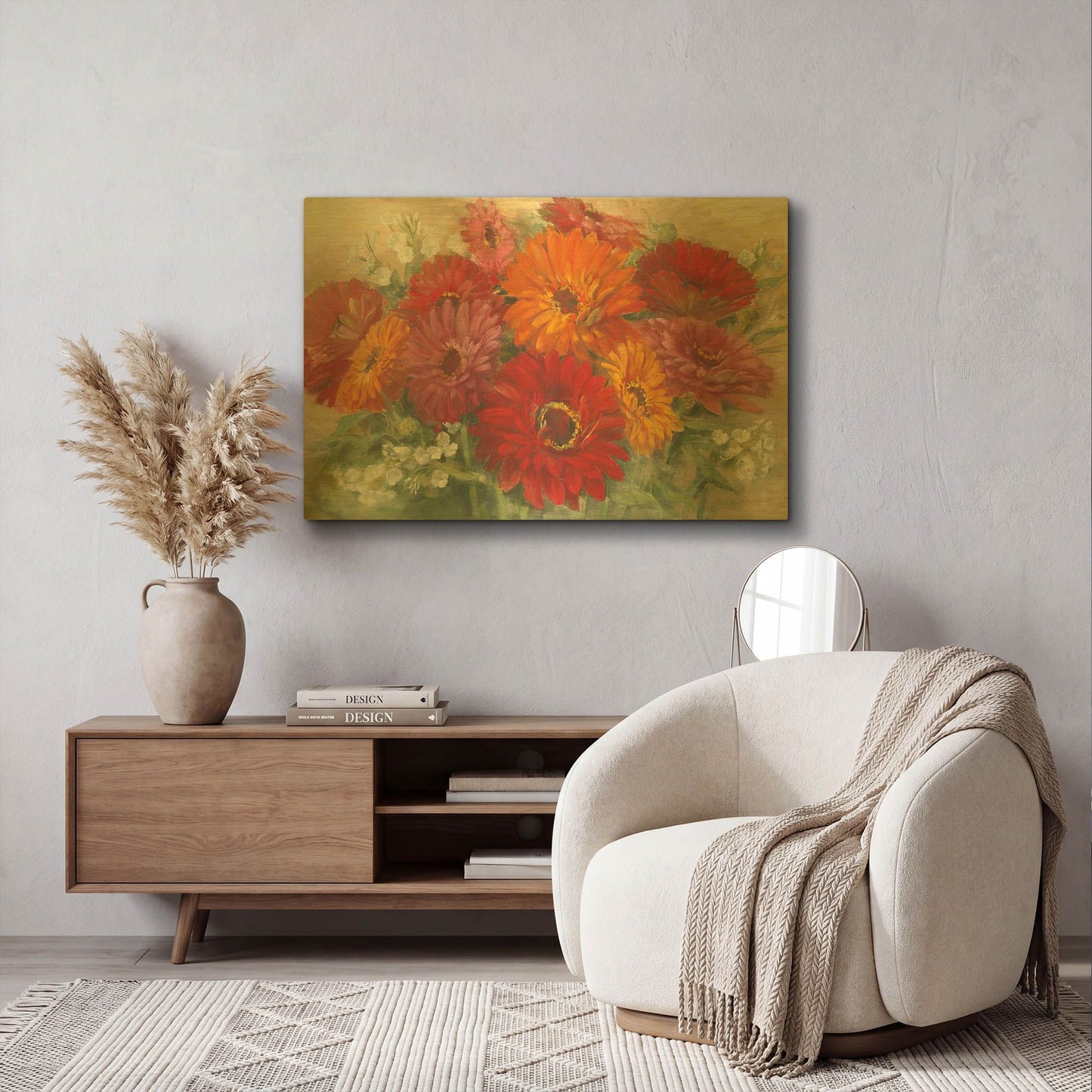 'Summer Gerbera Bouquet' By Carol Rowan Gold Metal Wall Art