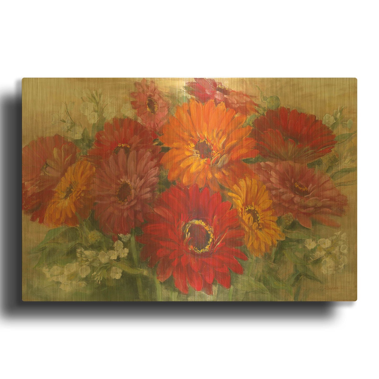 'Summer Gerbera Bouquet' By Carol Rowan Gold Metal Wall Art