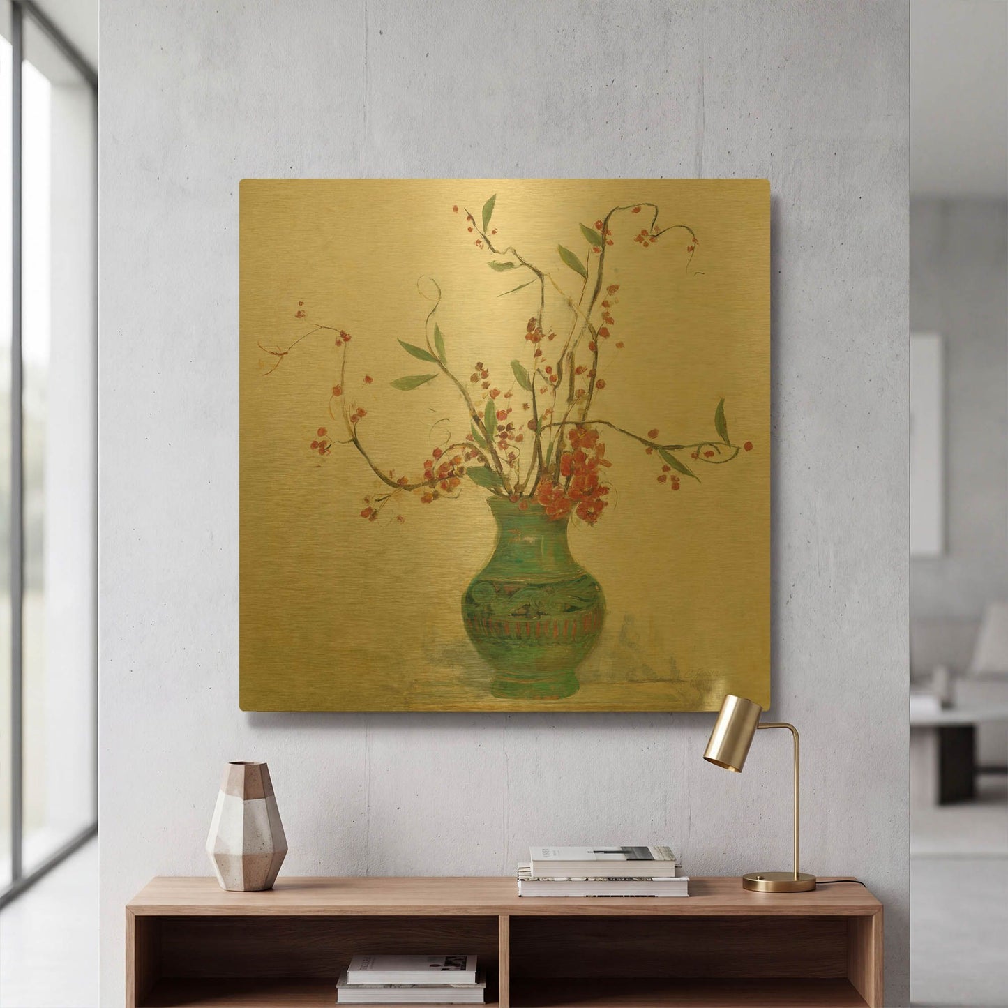 'Bittersweet II V2 White' By Carol Rowan Gold Metal Wall Art