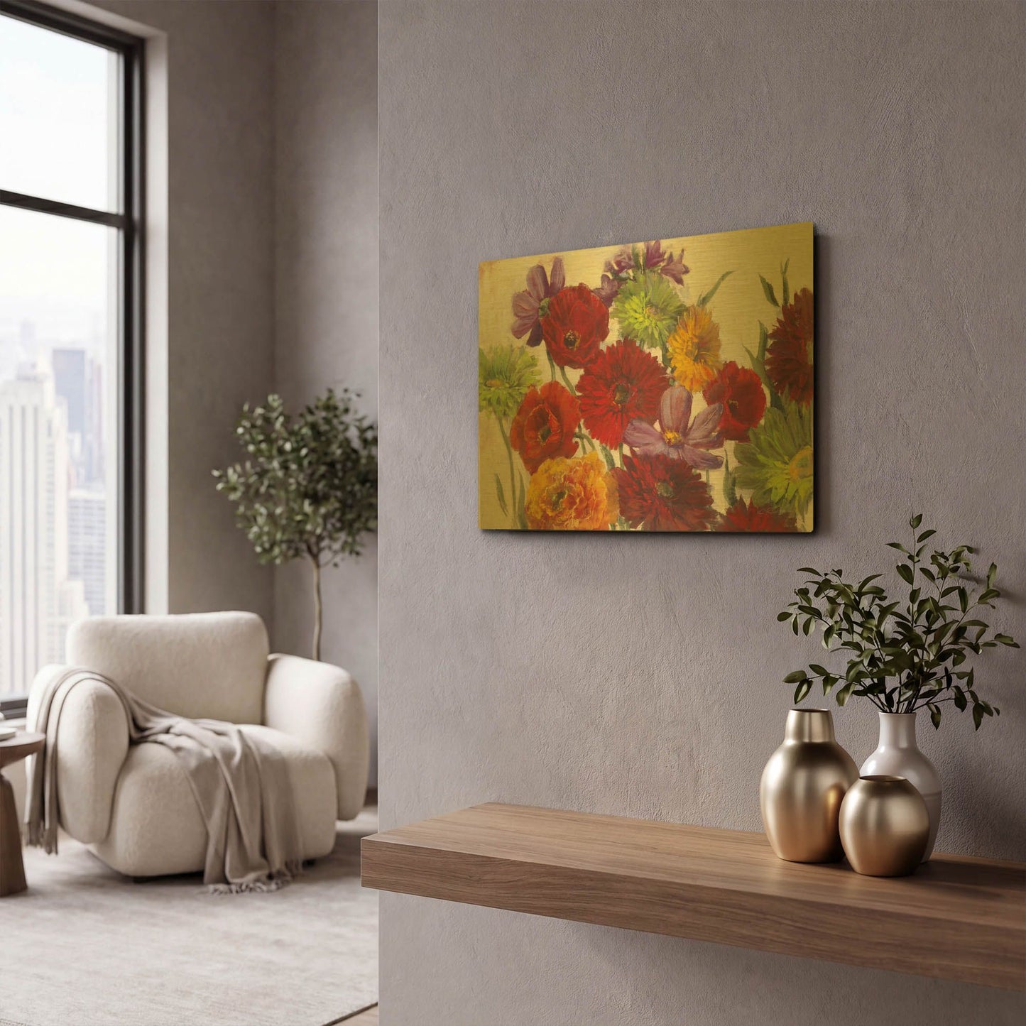 'Flower Scatter' By Carol Rowan Gold Metal Wall Art