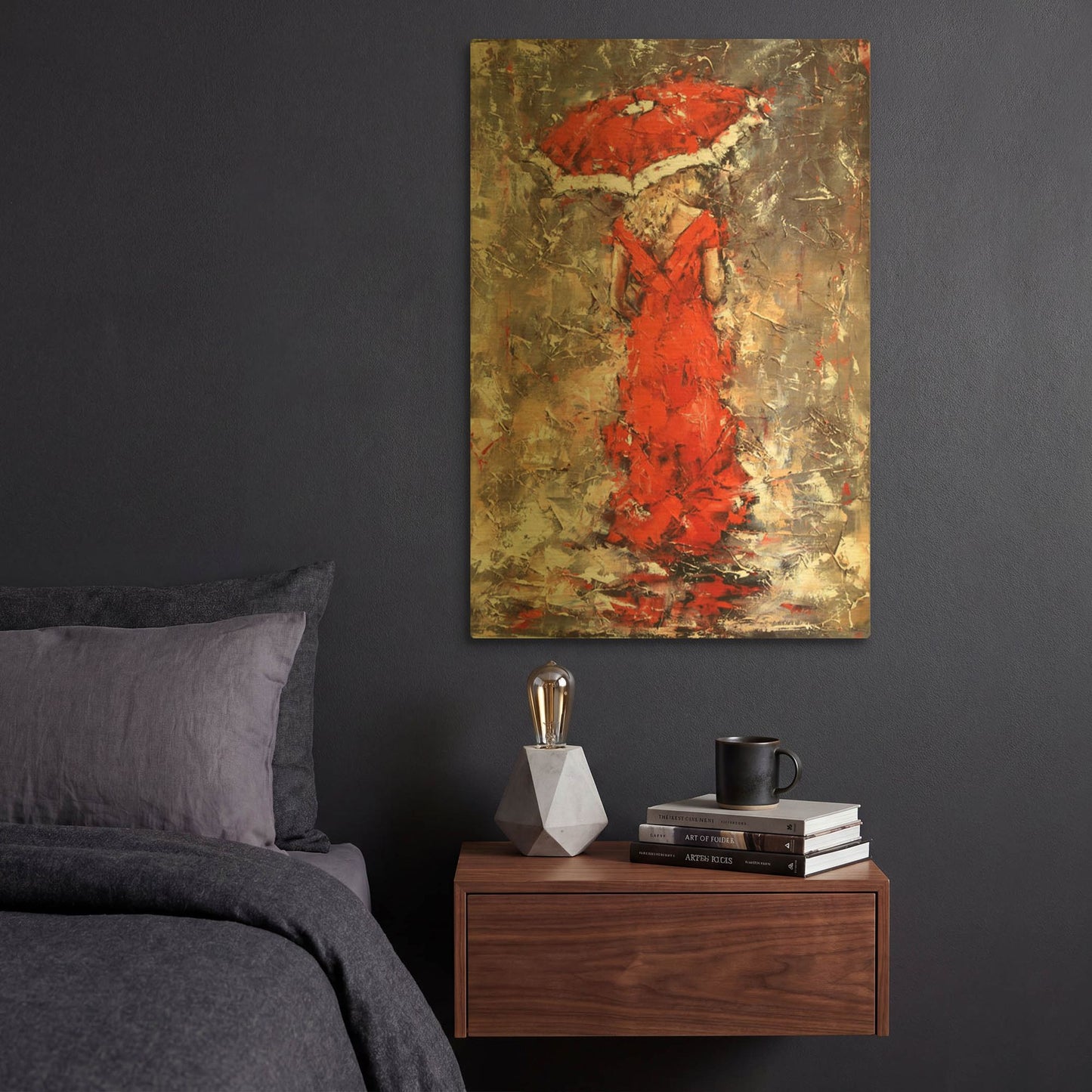 'Woman With Umbrella' By Alexander Gunin Gold Metal Wall Art