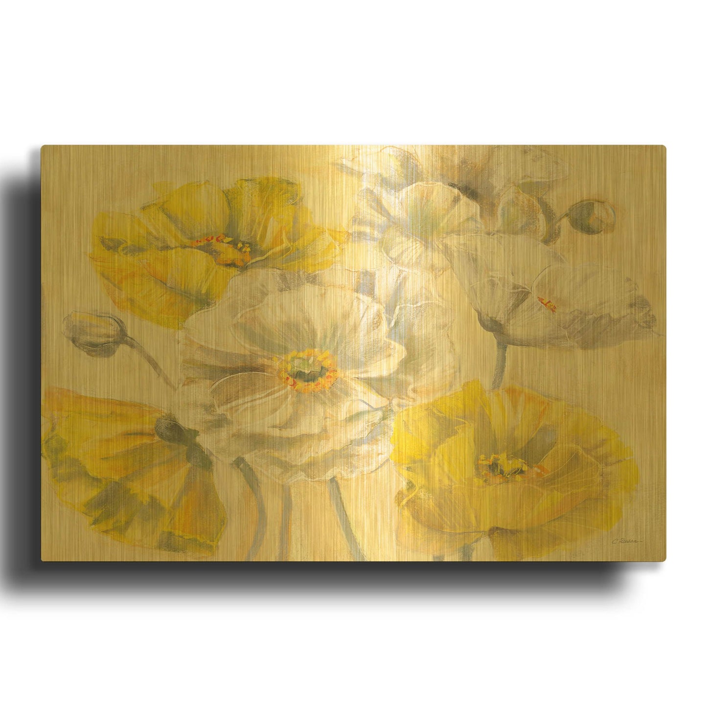 'Comtemporary Poppies II V2' By Carol Rowan Gold Metal Wall Art