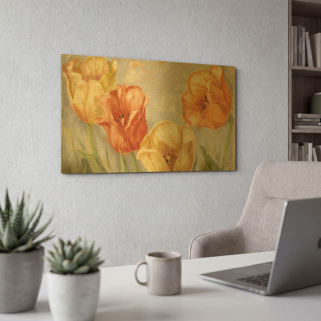 'Yellow Tulips Bold' By Carol Rowan Gold Metal Wall Art
