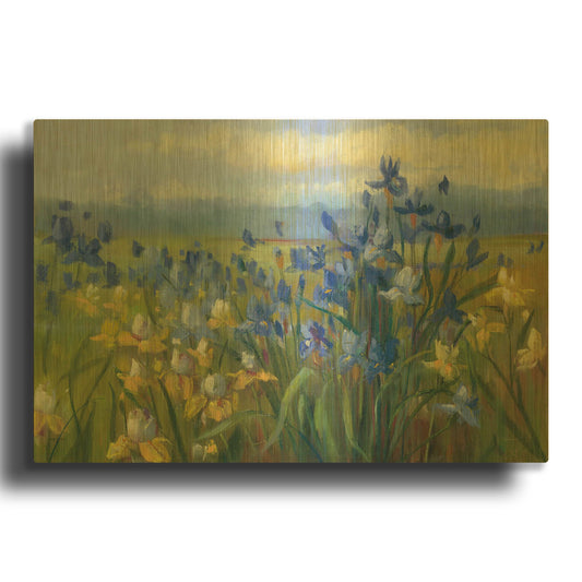 'Blue And Yellow Flower Field V2' By Carol Rowan Gold Metal Wall Art