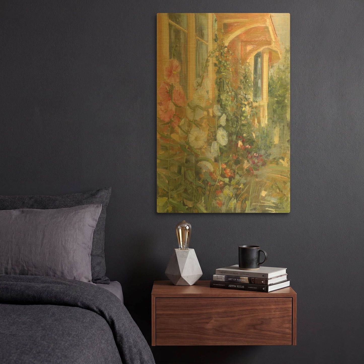 'Summer Hollyhocks' By Carol Rowan Gold Metal Wall Art