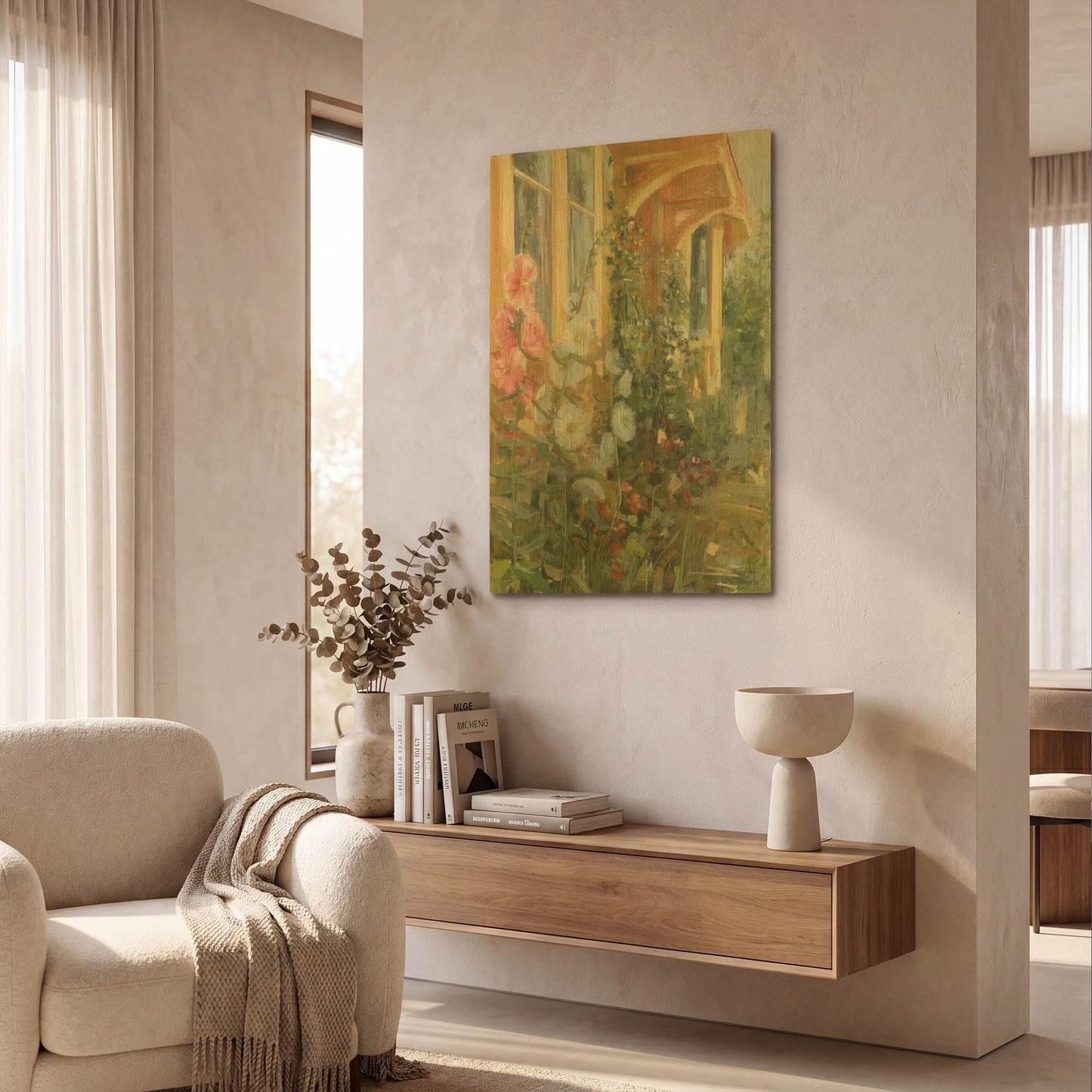 'Summer Hollyhocks' By Carol Rowan Gold Metal Wall Art