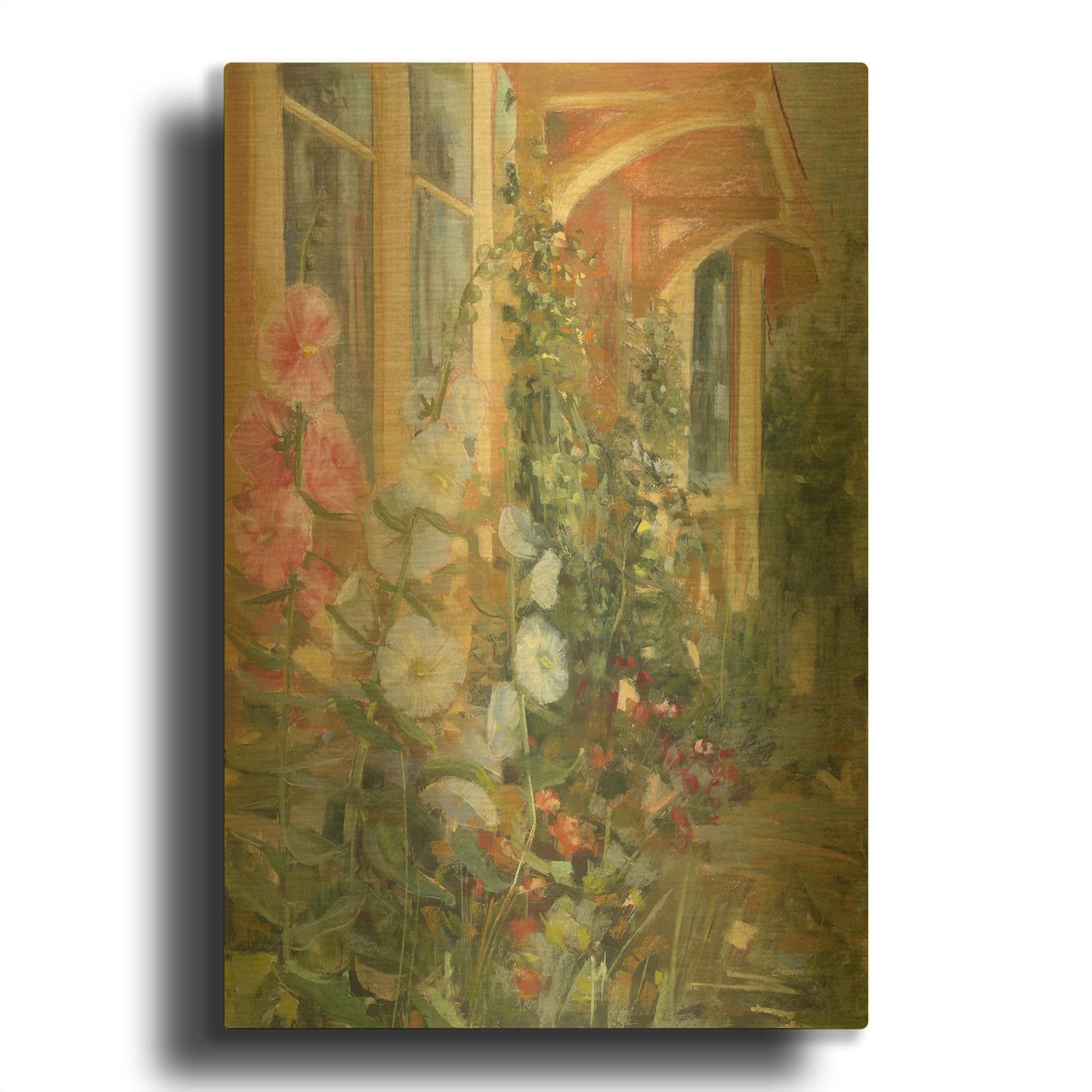 'Summer Hollyhocks' By Carol Rowan Gold Metal Wall Art