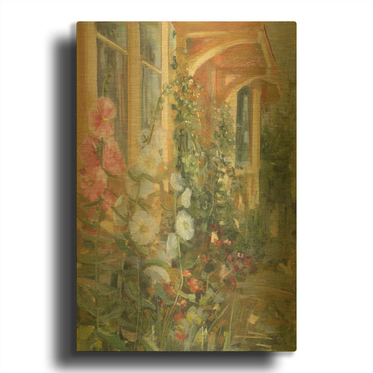 'Summer Hollyhocks' By Carol Rowan Gold Metal Wall Art
