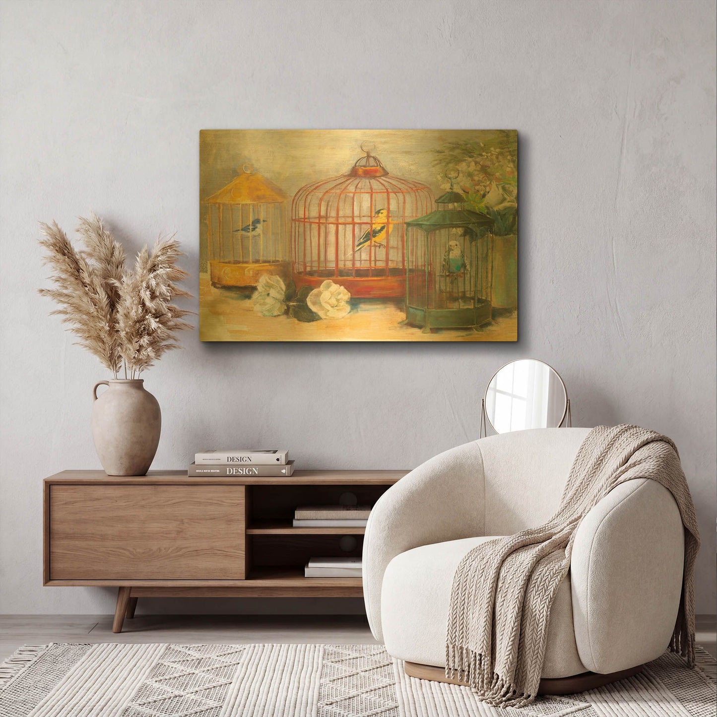 'Birdcage Trio' By Carol Rowan Gold Metal Wall Art