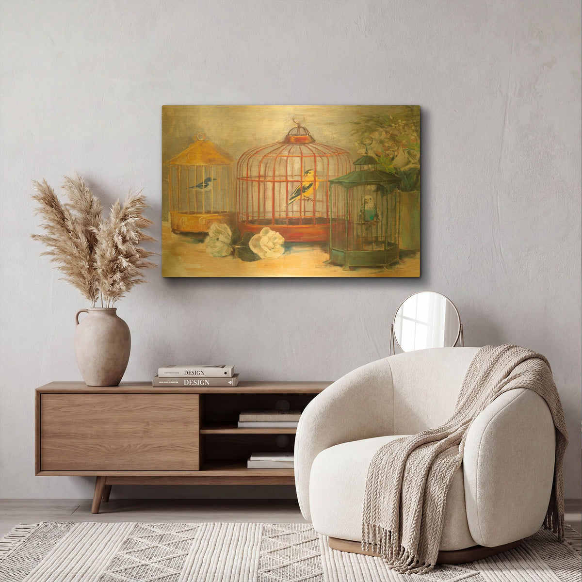 'Birdcage Trio' By Carol Rowan Gold Metal Wall Art