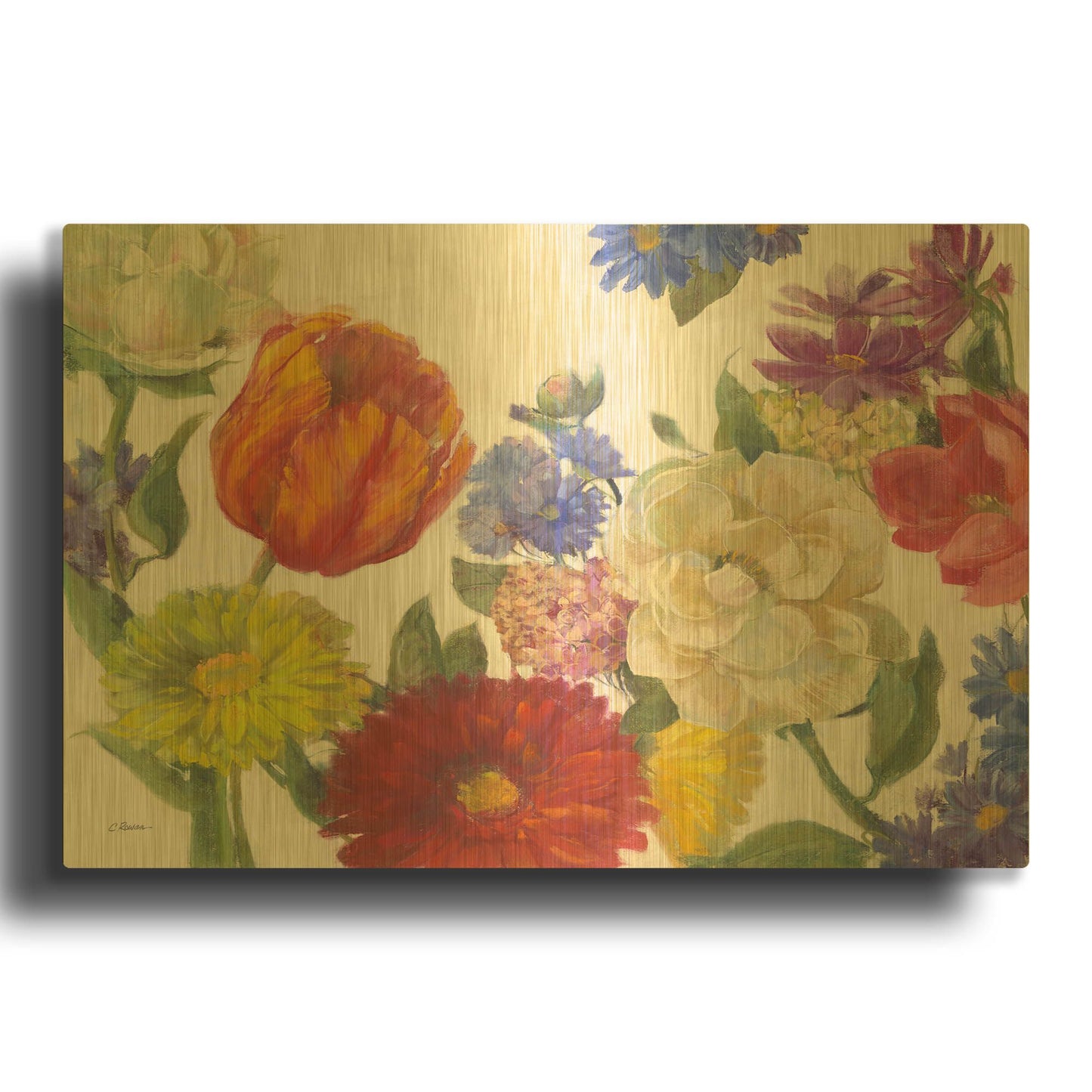 'Colorful Flowers On White' By Carol Rowan Gold Metal Wall Art