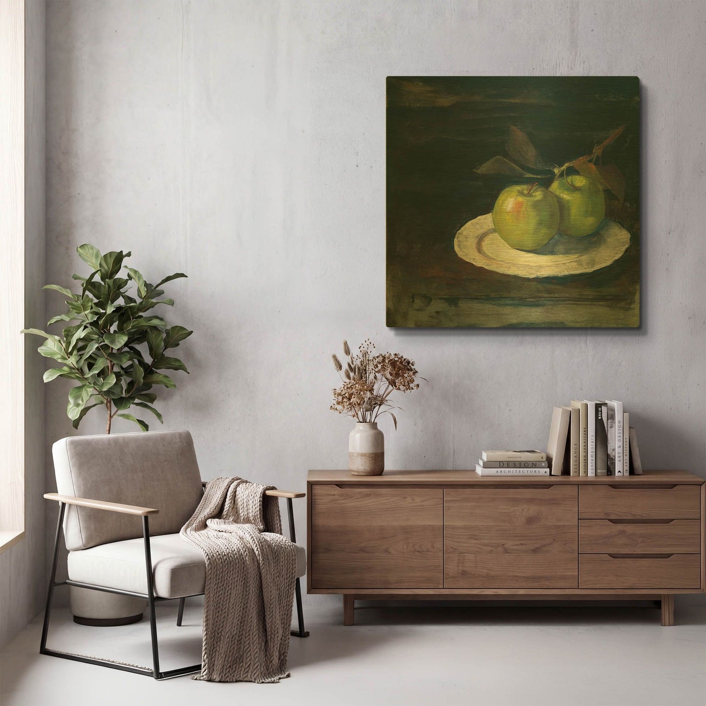 'Green Apples I No Border' By Carol Rowan Gold Metal Wall Art