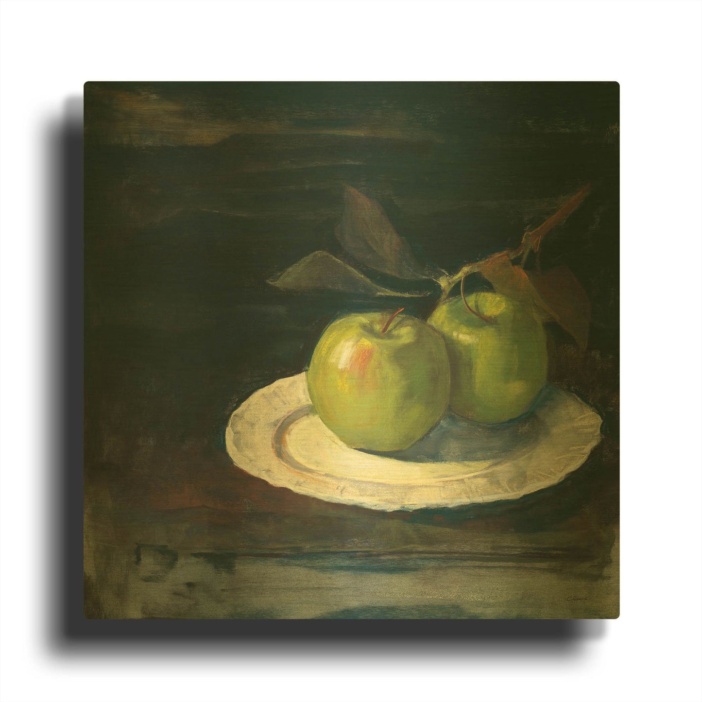 'Green Apples I No Border' By Carol Rowan Gold Metal Wall Art