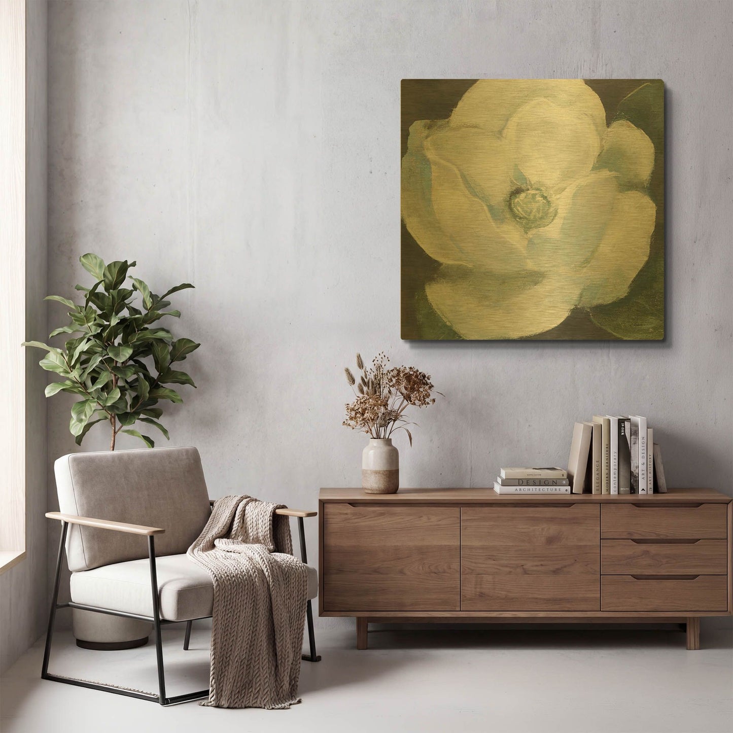 'Magnolia II Sage' By Carol Rowan Gold Metal Wall Art