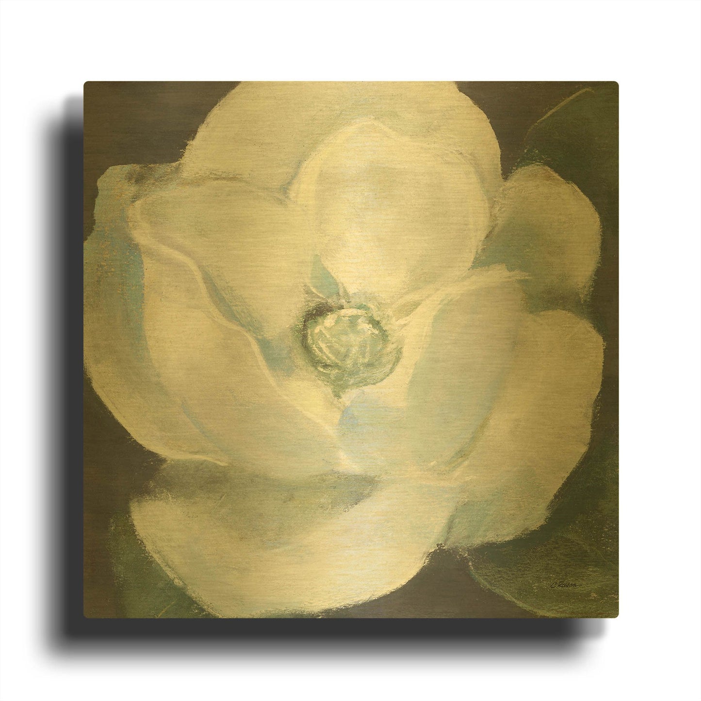 'Magnolia II Sage' By Carol Rowan Gold Metal Wall Art
