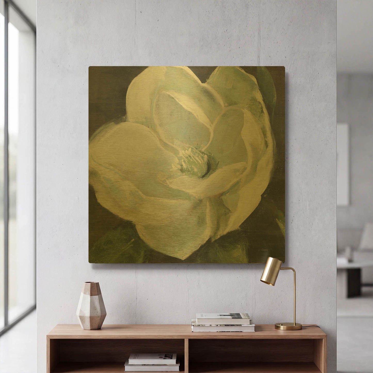 'Magnolia III Sage' By Carol Rowan Gold Metal Wall Art