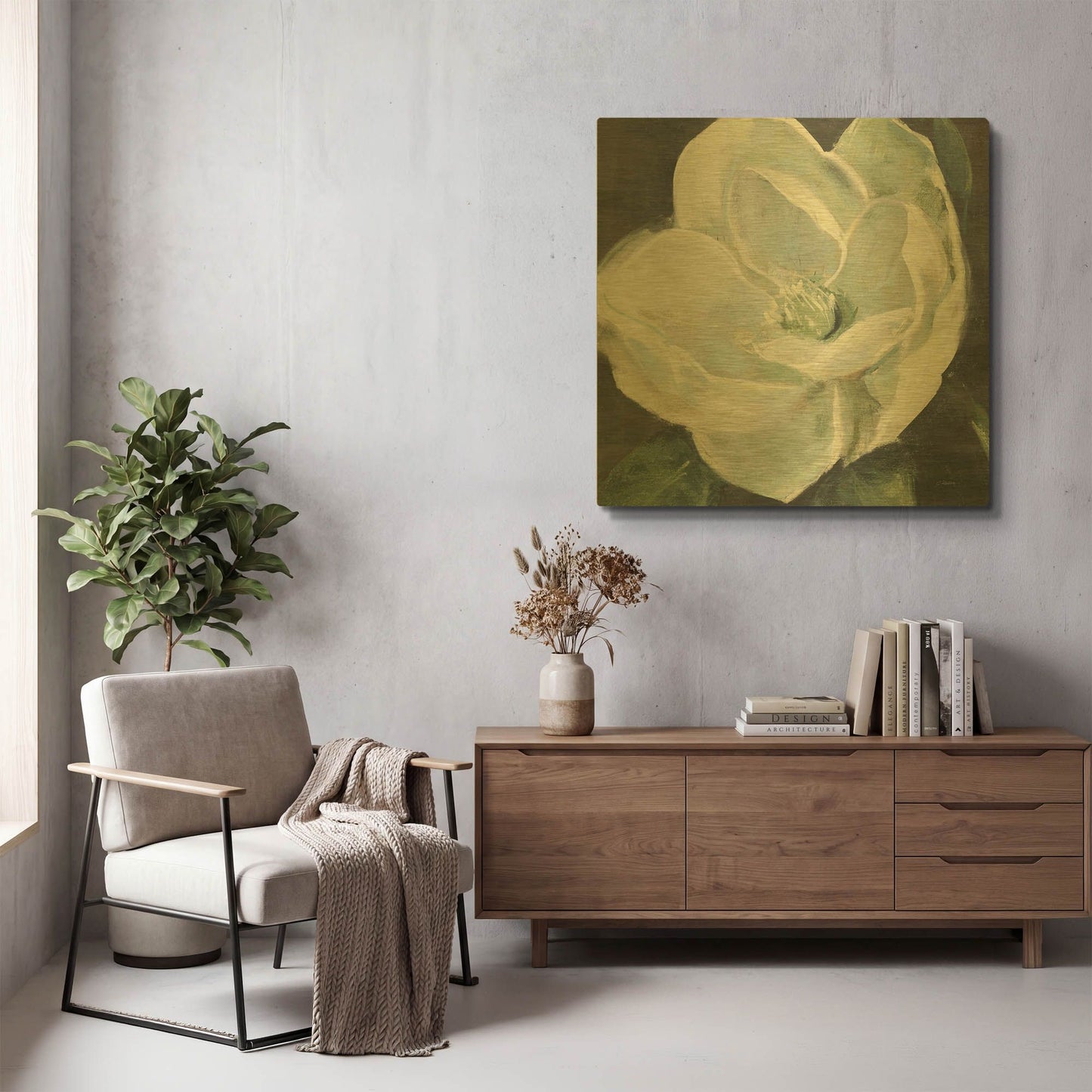 'Magnolia III Sage' By Carol Rowan Gold Metal Wall Art