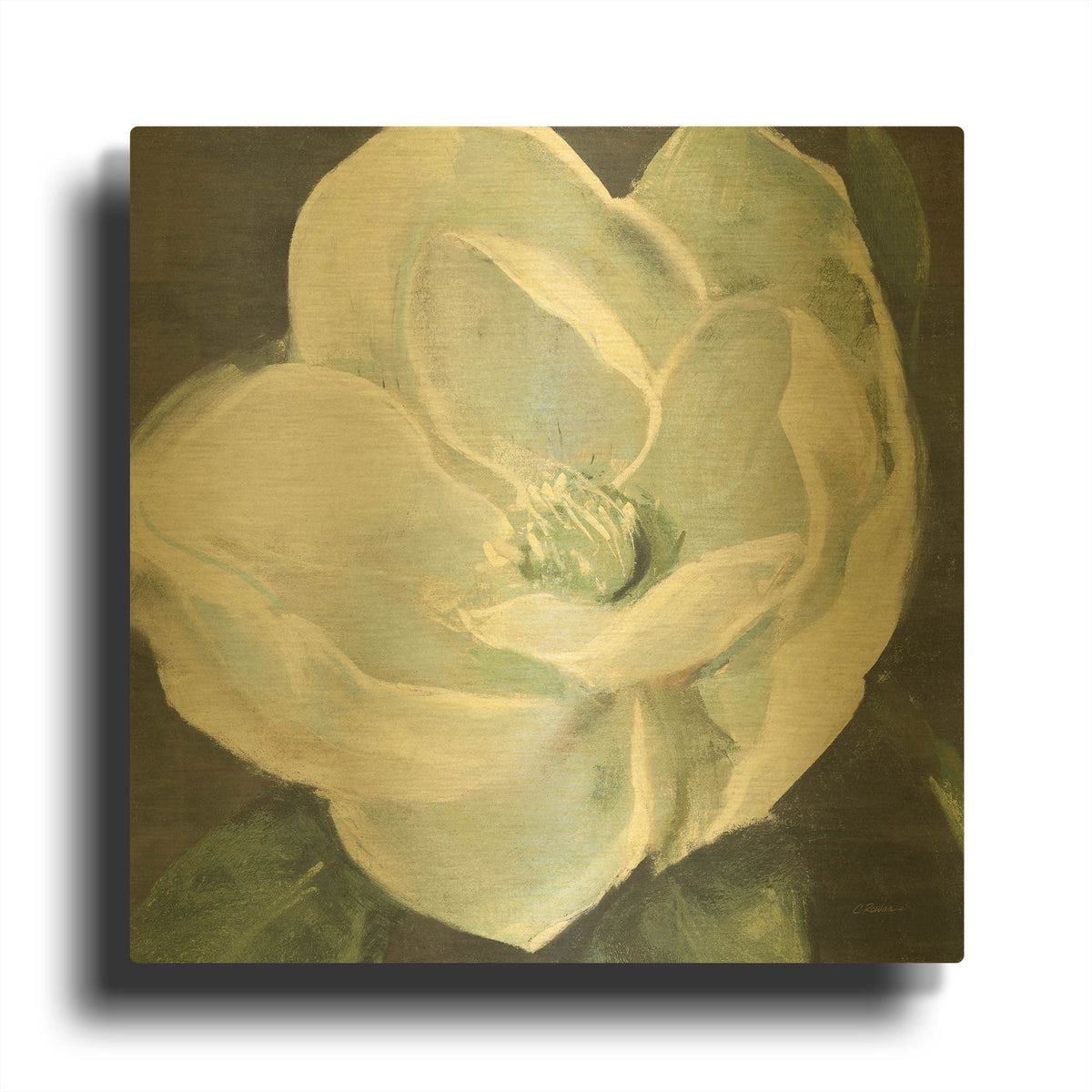 'Magnolia III Sage' By Carol Rowan Gold Metal Wall Art