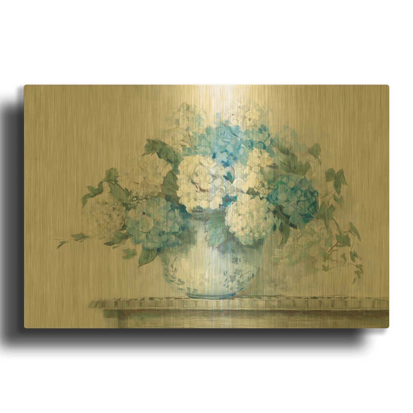 'Blue Hydrangea Cottage Crop' By Carol Rowan Gold Metal Wall Art