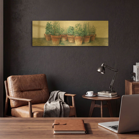 'Pots Of Herbs II Cottage V2' By Carol Rowan Gold Metal Wall Art